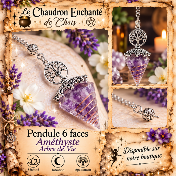 Pendule Orgonite Arbre de Vie 6 faces - Améthyste