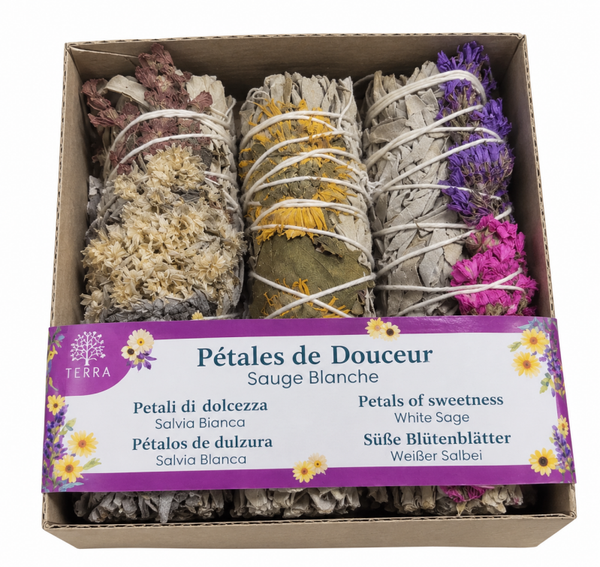 Set Pétales de Douceur  - 3 Sauges Blanches & Pétales de fleurs