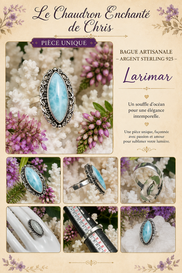 Bague Larimar- argent sterling 925 - Pièce unique