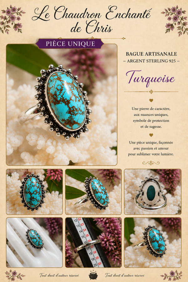 Bague Turquoise  - argent sterling 925 - pièce unique