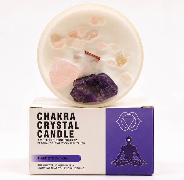 Bougie Chakra du Troisième Œil - Améthyste & Quaryz Rose