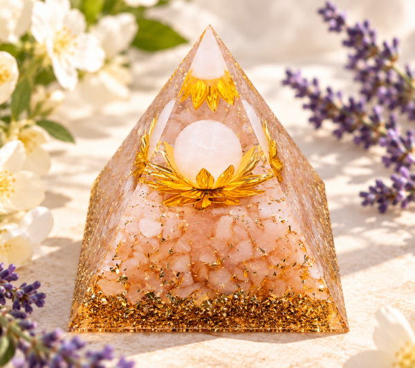 Orgonite Pyramide Quartz rose de 8cm