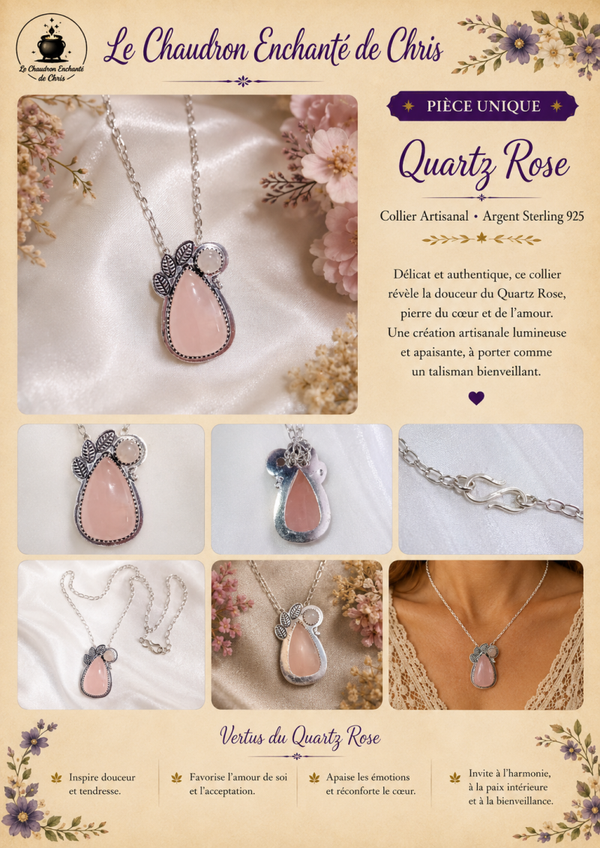 Collier Quartz rose aux douces nuances - argent sterling 925 - Pièce unique