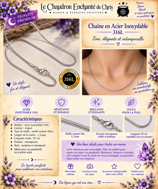 Chaîne serpent en acier inoxydable 316L