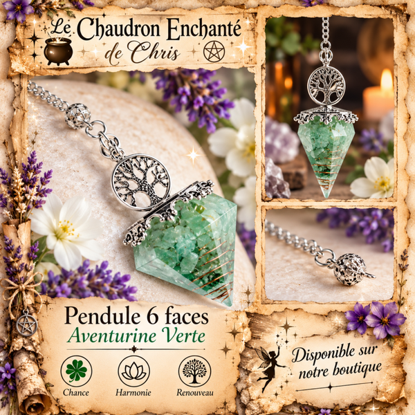 Pendule Orgonite Arbre de vie 6 faces - Aventurine verte naturelle