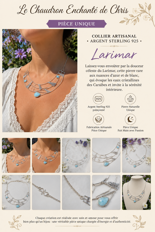 Collier Larimar - argent sterling 925 - Pièce unique