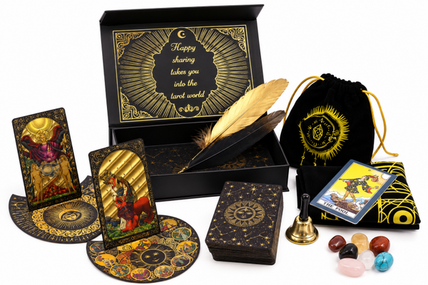 Tarot doré avec feuilles d'or " QUE la magie commence" COFFRET cadeau