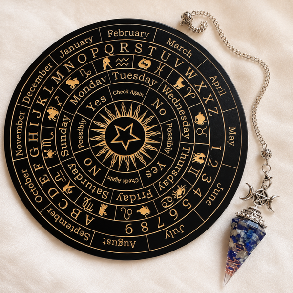 Plaque de divination avec Pendule de cristal bleu