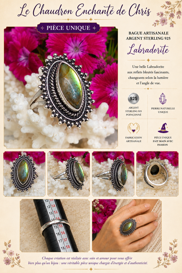 Bague Labradorite aux milles reflets - argent sterling 925 - pièce unique