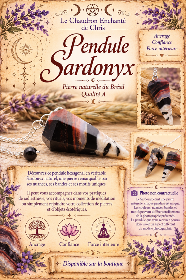 Pendule Hexagonal Sardonyx  - Pierre naturelle  - Qualité A