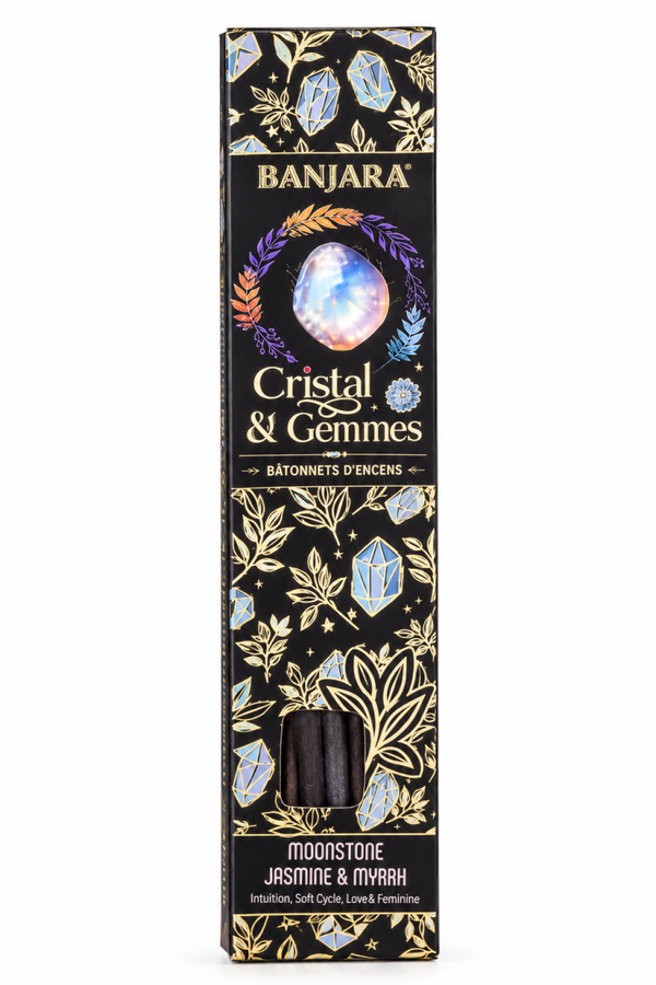 Encens Banjara Cristal Gemmes - Pierre de Lune, Jasmin & Myrrhe