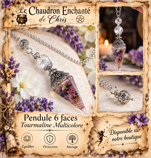 Pendentif Tourmaline multicolore naturelle - 6 faces