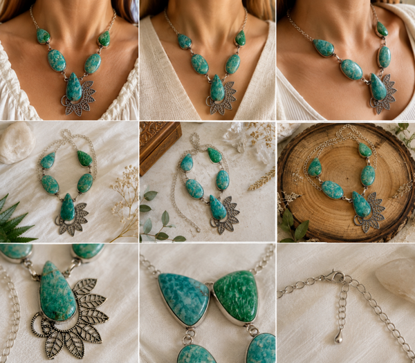 Sublime collier en argent sterling et pierre Amazonite naturelle sertie