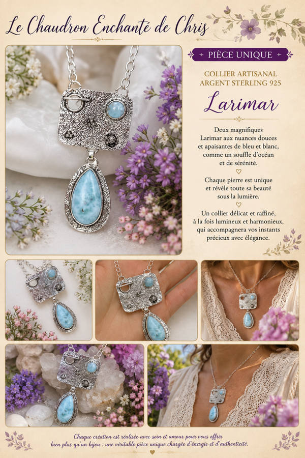 Collier Larimar aux nuances océanes - argent sterling 925 - pièce unique