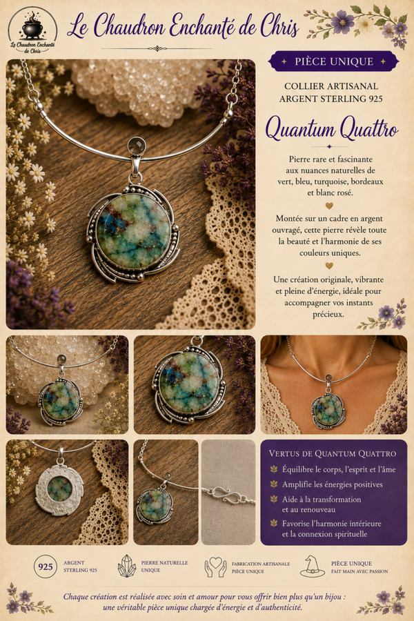 Pendentif Quantum Quattro aux veinures naturelles - argent sterling 925 - pièce unique