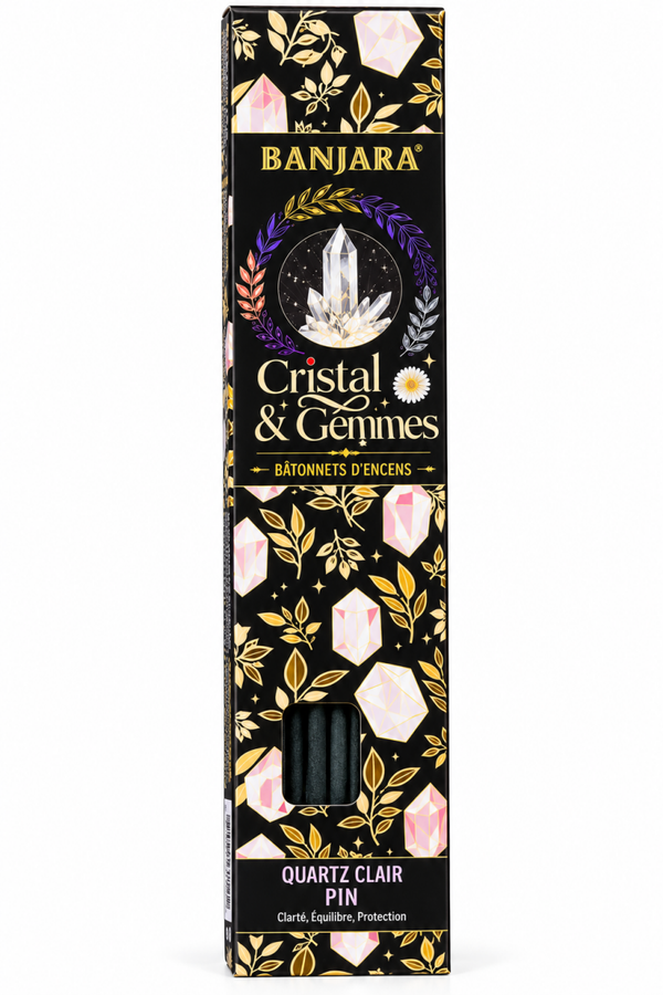 Encens Banjara Cristal Gemmes  - Quartz clair & Pin