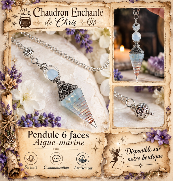 Pendule Aigue-marine naturelle - 6 faces