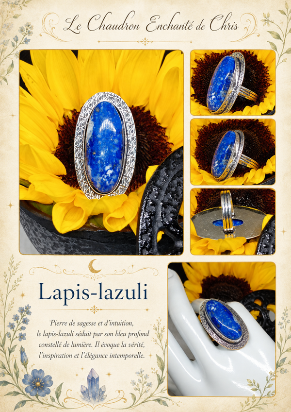 Bague Lapis-lazuli argent sterling 925 texturée pièce unique