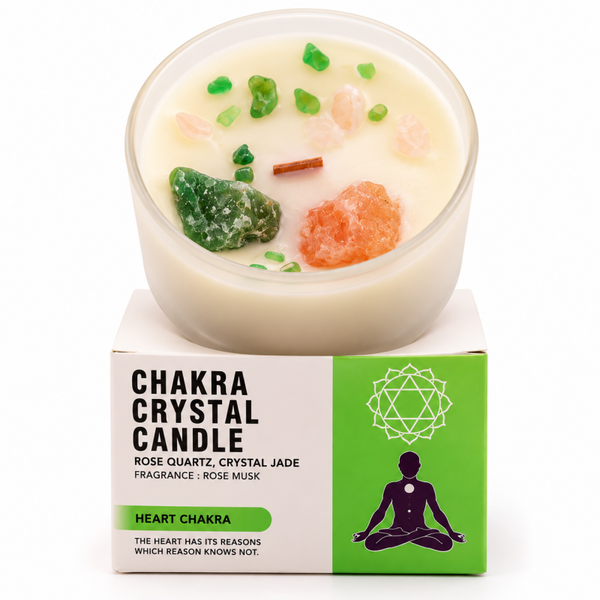 Bougie Chakra du Cœur aux Cristaux  - Quartz Rose et Jade Cristal