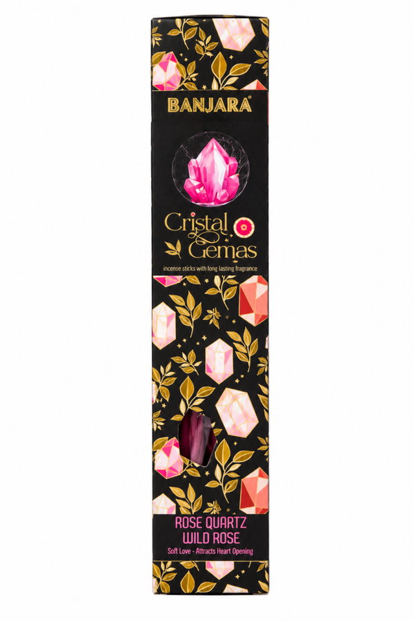 Encens Banjara Cristal Gemmes - Quartz Rose & Rose sauvage e
