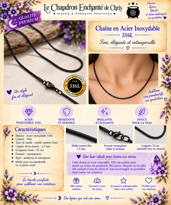 Chaîne serpent en acier inoxydable 316L noire