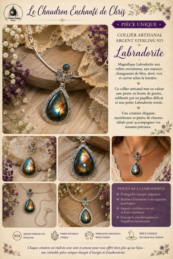Collier Labradorite aux mille nuances - argent sterling 925 - pièce unique