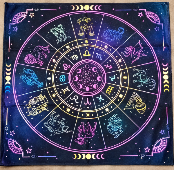 Tapis d'Autel  Astrologique  - Zodiaque Multicolore & Phase de Lune