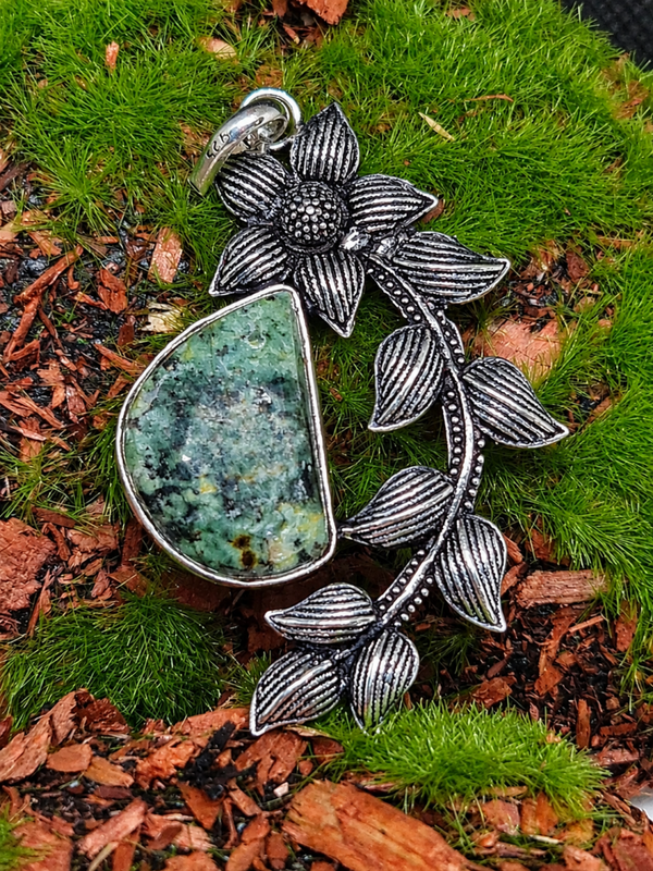 Pendentif Turquoise Africaine sertie naturelle -  Argent Sterling 925