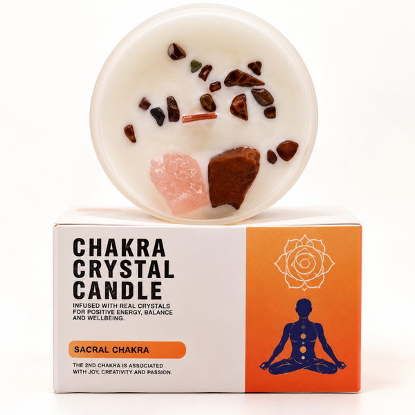 Bougie Chakra Sacré aux Cristaux - Œil de Tigre & Quartz Rose