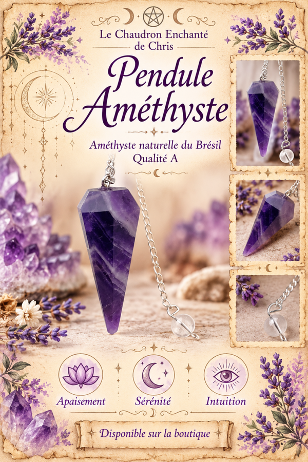 Pendule hexagonal Améthyste du Brésil  - Pierre Naturelle - Qualité A