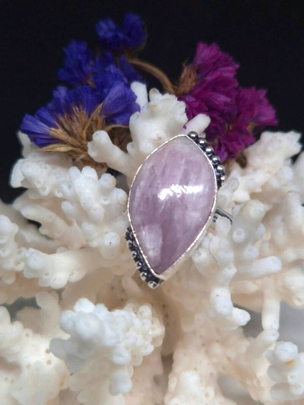 Bague Kunzite rose naturelle sertie - Argent Sterling 925 - Taille 65