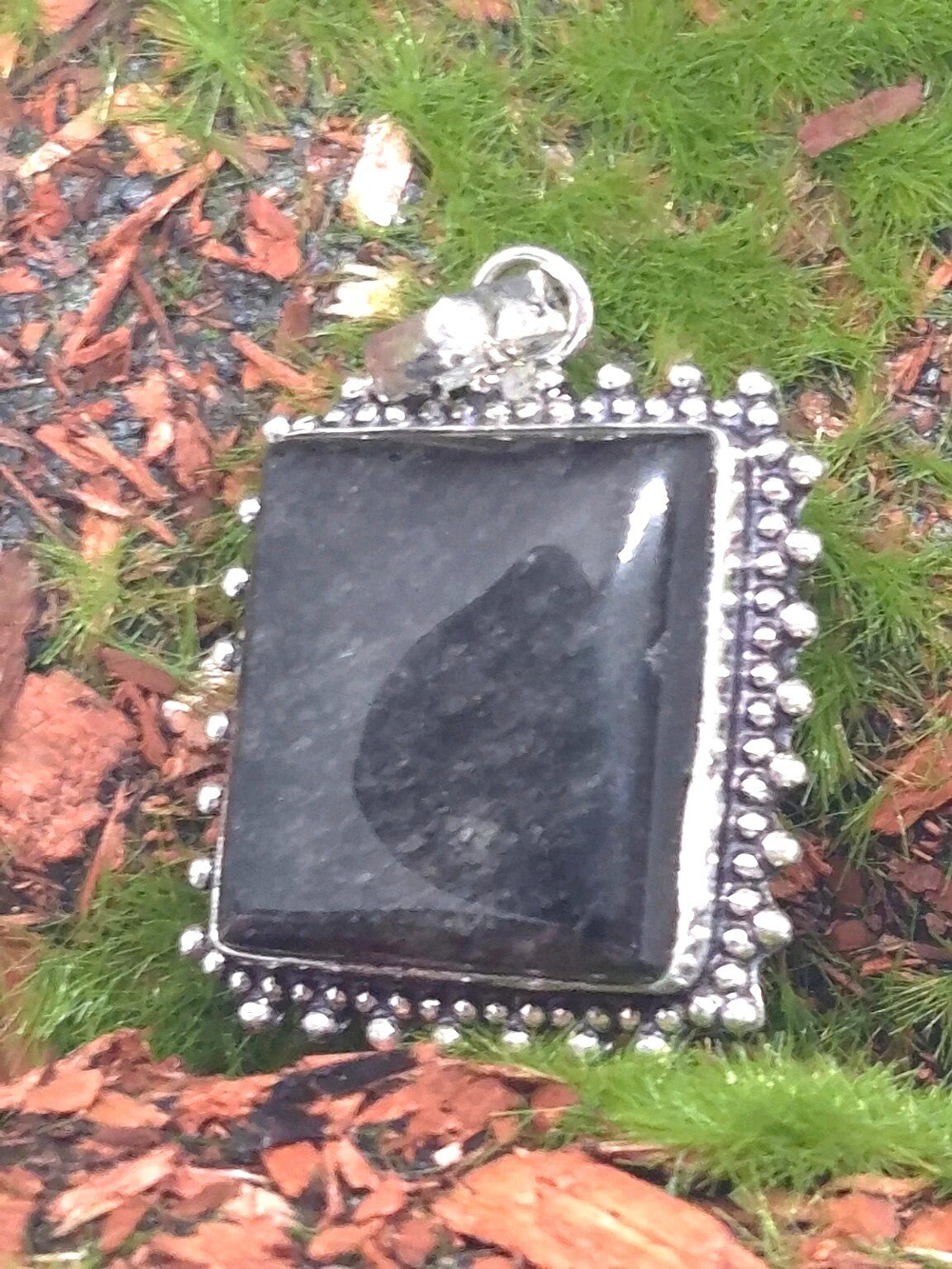 Pendentif Obsidienne naturelle sertie - Argent Sterling 925
