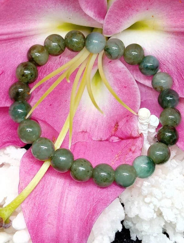 Bracelet perles en sjade de Birmanie ajustable élastique