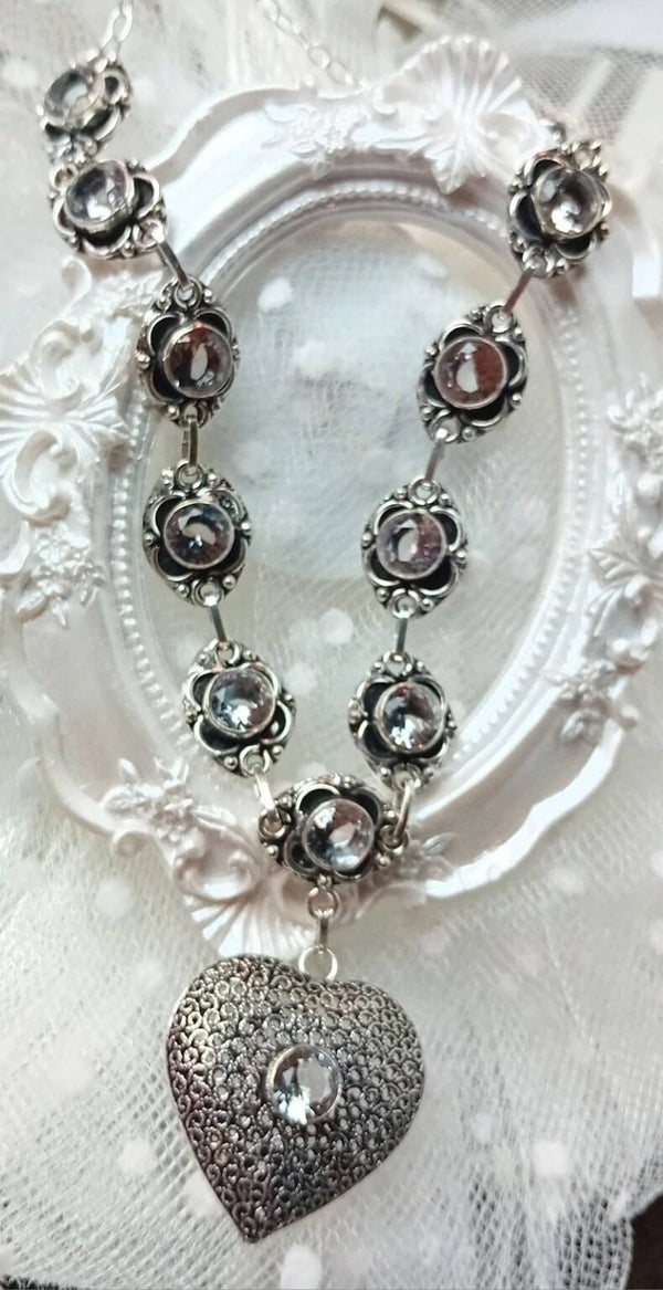 Parure boucles d'oreilles et collier pierres Topaze blanche  - Argent Sterling 925