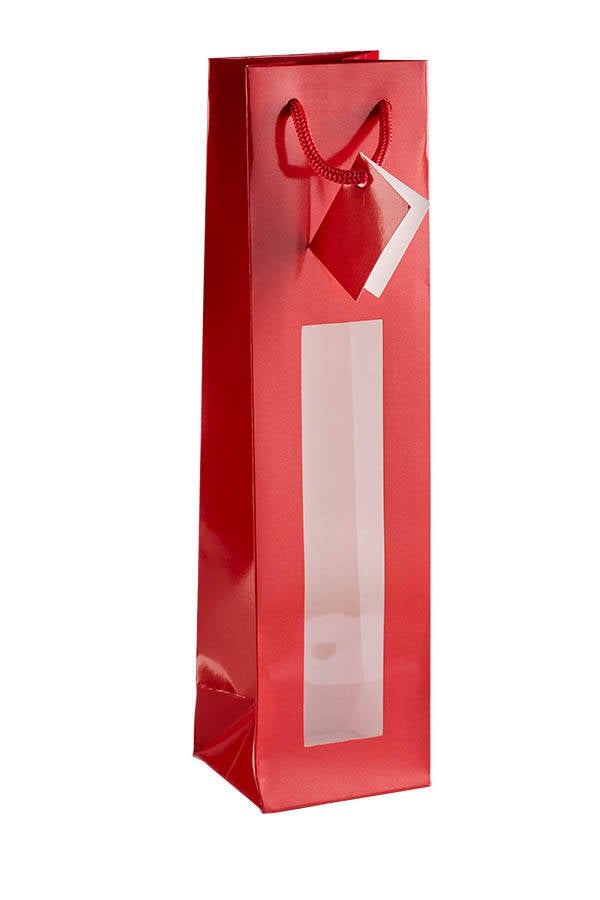 Flaschentasche Rot mit Fenster Glanzlack  (1 Fl.)