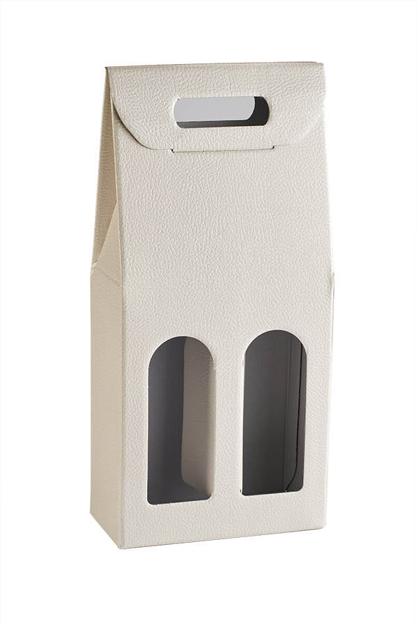 Flaschenkarton Weiß mit Lederlook  (2 Fl.)