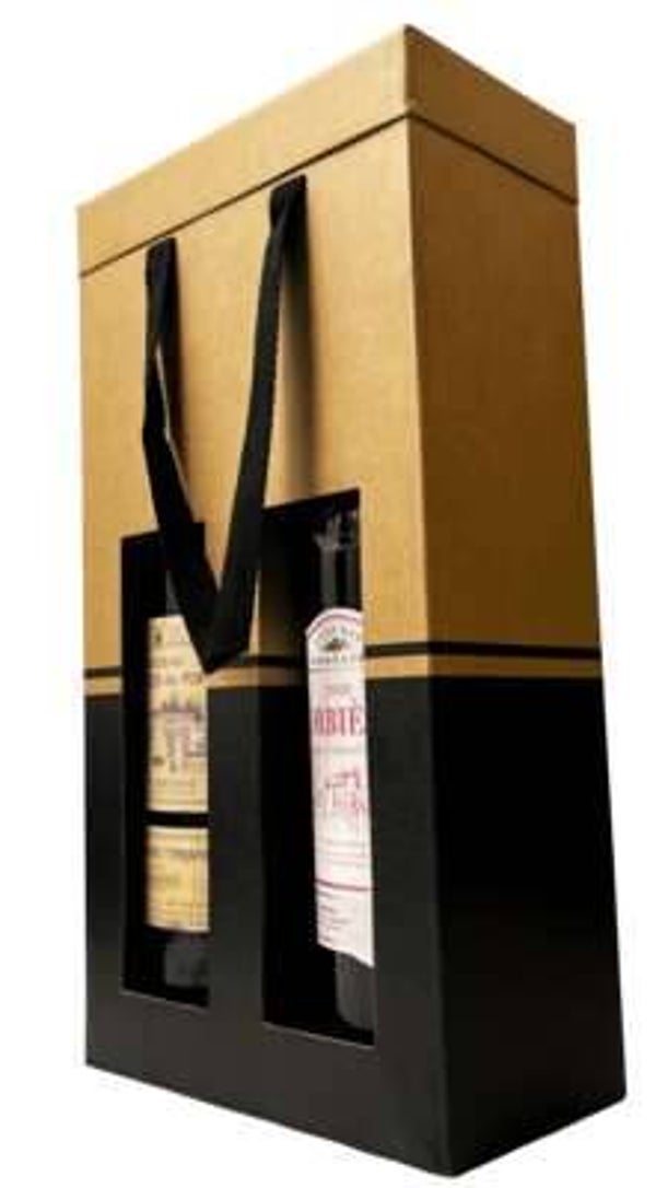 Flaschenkartons Pop-Up braun/schwarz mit Kordel