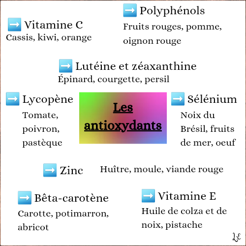 Liste des différents antioxydants