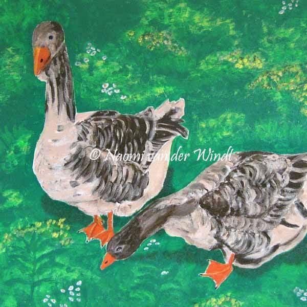 020 Ganzen - dubbel gevouwen kunstkaart incl. envelop