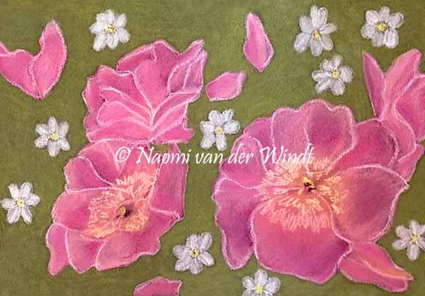 132 Roze en witte bloemen - kunstreproductie