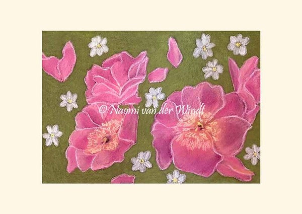 132 Roze en witte bloemen - op A4 of A3 papier