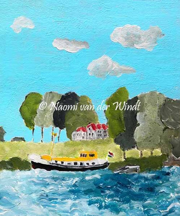 139 Schip aan de rivier - kunstreproductie