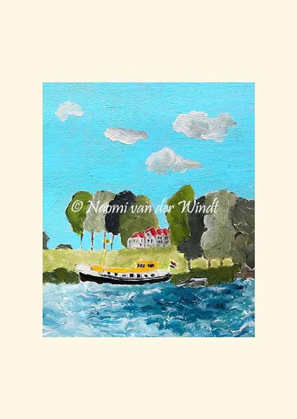 139 Schip aan de rivier - op A4 of A3 papier