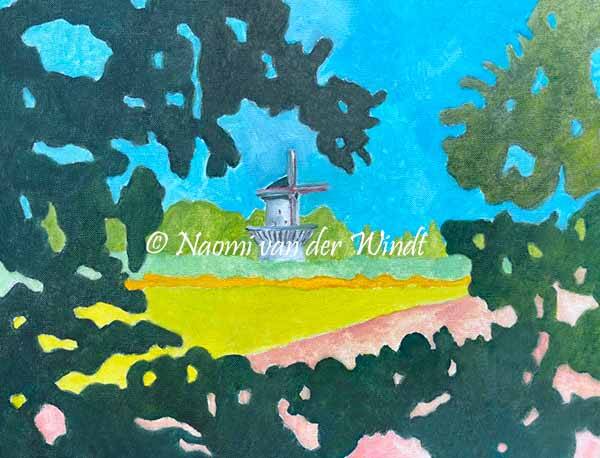 154 Molen in landschap - kunstreproductie