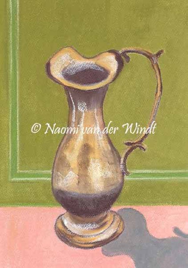 163 Koperen vaasje - dubbel gevouwen kunstkaart incl. envelop