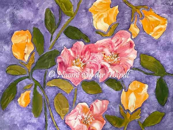 178 Roze en oranje bloemen - kunstreproductie