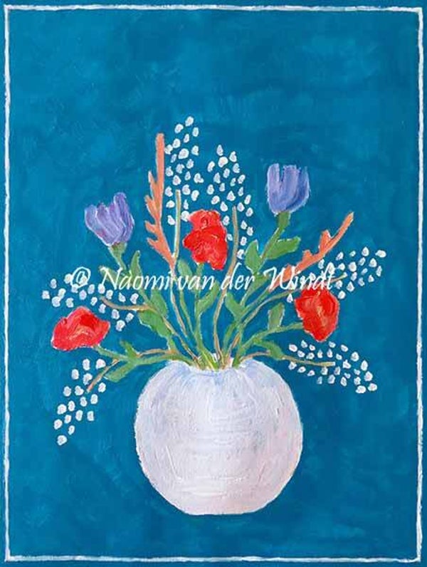 180 Veldbloemen in wit vaasje - kunstreproductie