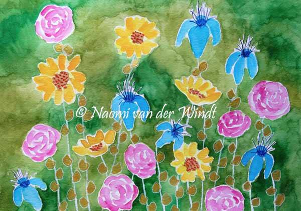 192 Kleurrijke veldbloemen - dubbel gevouwen kunstkaart incl. envelop