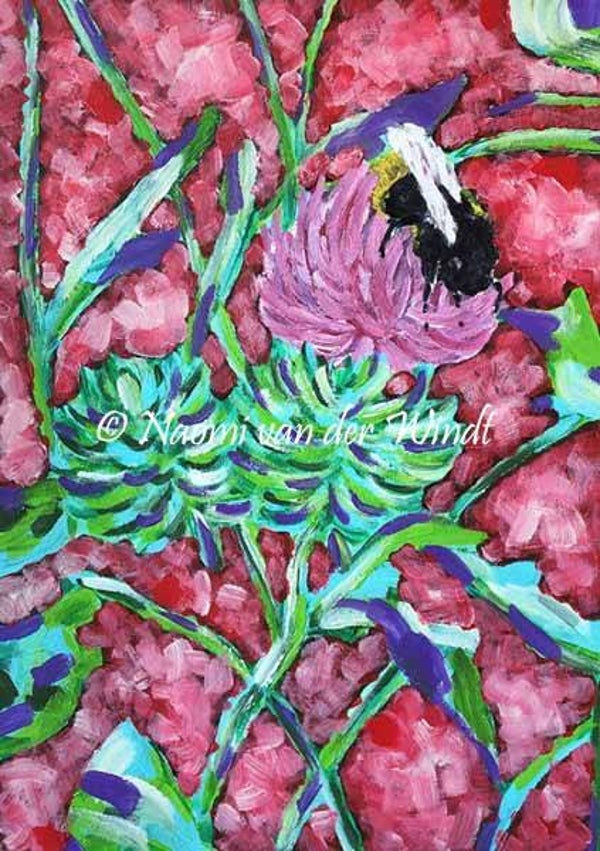 196 Hommel op roze bloem - dubbel gevouwen kunstkaart incl. envelop