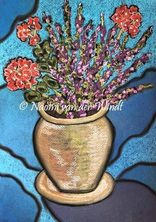 197 Geraniums en heideplantje - dubbel gevouwen kunstkaart incl. envelop